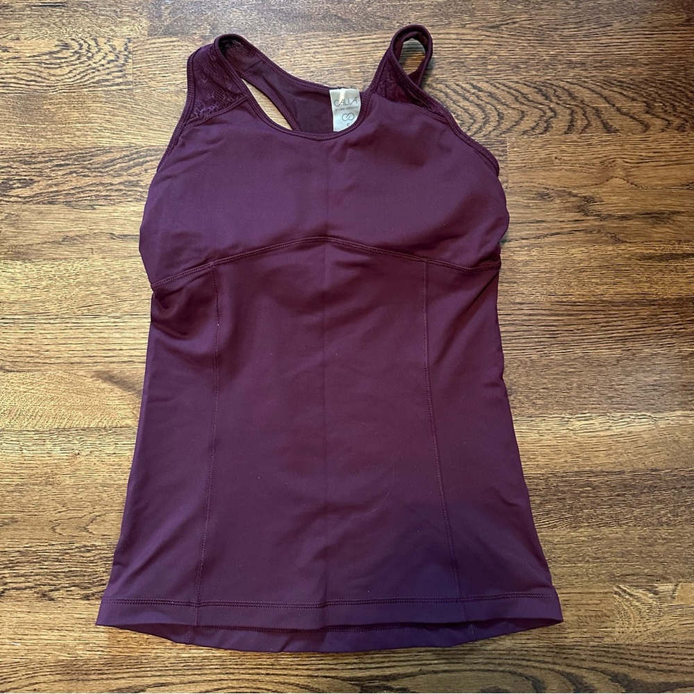 Calia Built In Bra Tank Top w/Lace Detailing in Burgundy Wine - Size Small
